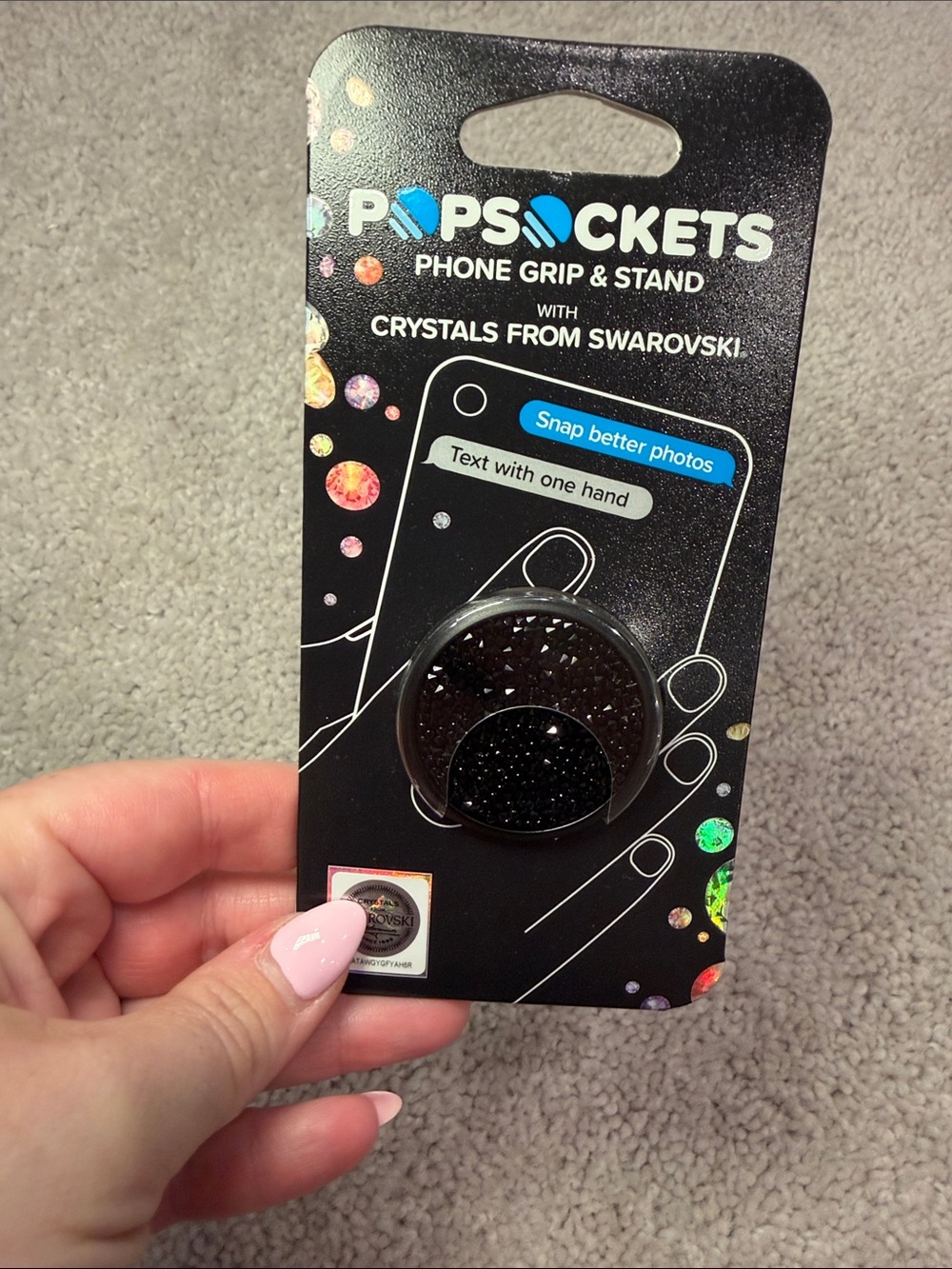 PopSocket Black Crystal Phone Grip & Stand with Swarovski Accent